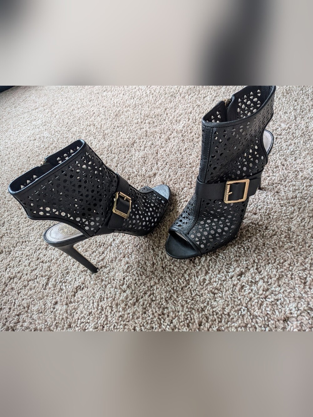 Vince Camuto Black Peep-toe Booties Women's 8.5 - Picture 4 of 15